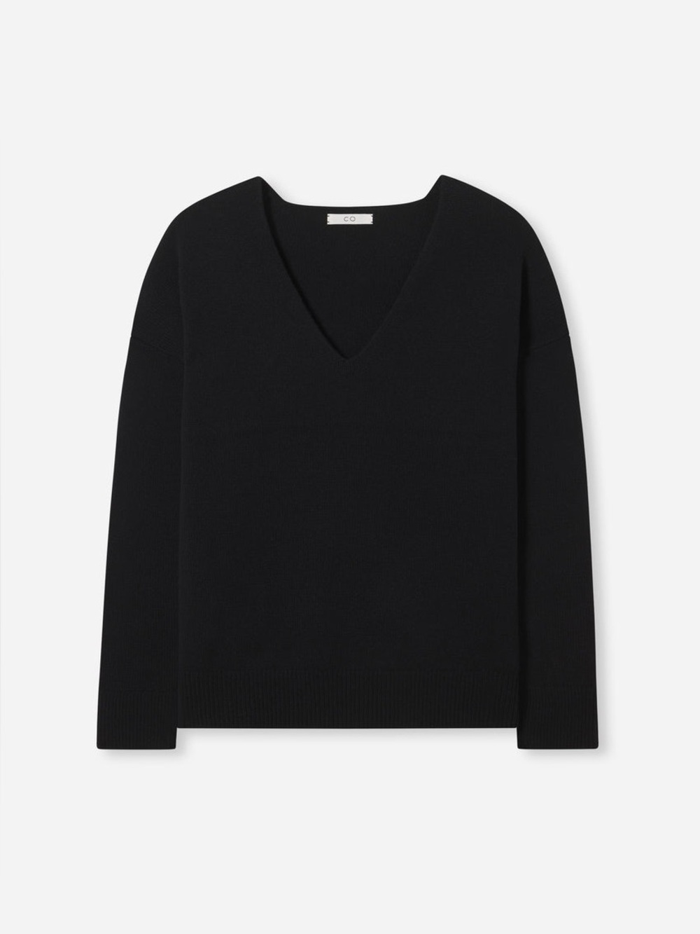 Co Collection Minimalist Luxury 100% Cashmere Black V-Neck Sweater
